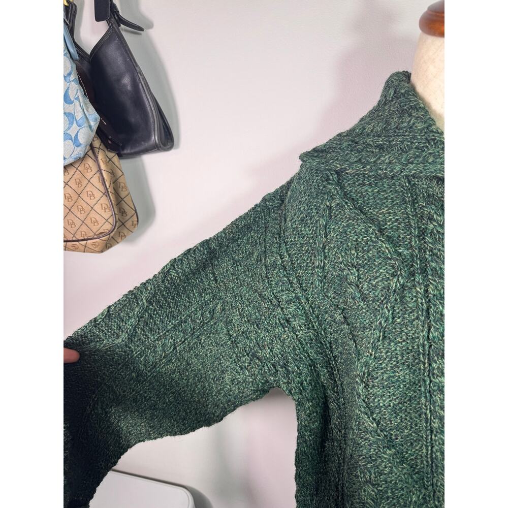 CARRAIG DONN Cardigan Cable Knit Green Wool Open Front Single Button Women's L - Picture 3 of 7